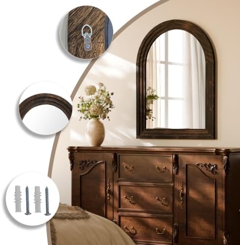 Arched Wall Mirror 30" x 40", Solid Wood Frame Bathroom Mirror - Image 6