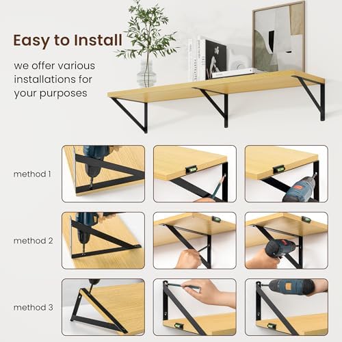 Axeman 30 Inch Floating Shelves, 10 Inch Deep Oak Wall Shelves Set of 2 - Image 6