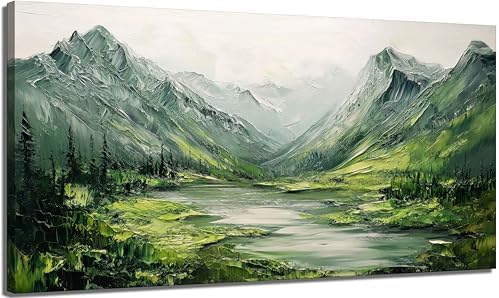 Large Green Mountain Canvas Wall Art Texture Mountain Landscape painting Decor by ZDFFDZWallArtwelcomesyou