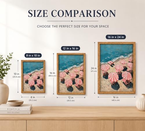 Framed Pink Beach Umbrella Canvas Wall Art, Coastal Umbrellas Wall Decor - Image 5