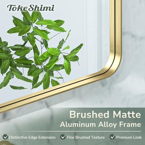 TokeShimi Gold Bathroom Mirror for Wall 30 x 36 Inch Metal Rounded Corner - Image 3