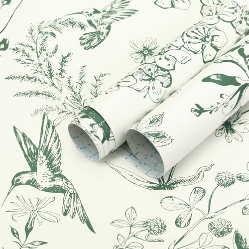 Safiyya Floral Peel and Stick Wallpaper Green White Contact Paper Modern Boho by SAFIYYA