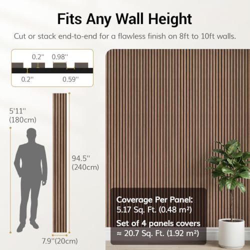 TONOR Wood Panels for Wall, 4 Pack 94.5'' x 7.9''-20.64 sq.ft Acoustic Wall - Image 4