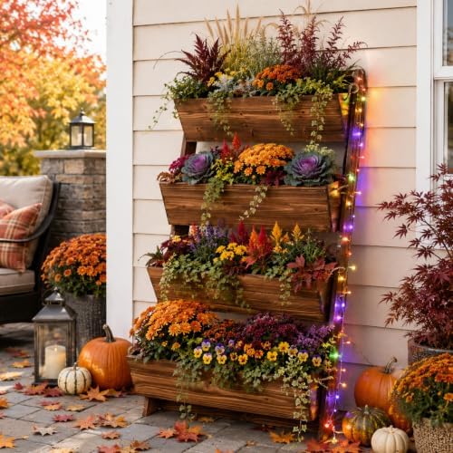4ft 4-Tier Lighted Wall-Leaning Wooden Vertical Garden Planter by Unknown