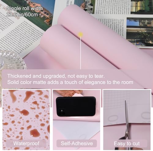 Pink Peel and Stick Wallpaper Solid Pink Contact Paper A Set of 23.6"x472" - Image 2