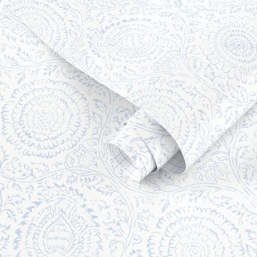 Ismoon Blue Wallpaper Peel and Stick Boho Floral Contact Paper 17.3x78.7in by Ismoon