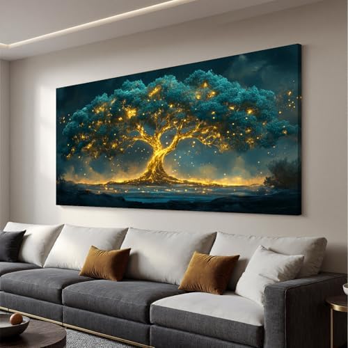 Canvas Wall Art Decor Artwork for Walls Green Gold Wall Art Decor Tree of Life by QILISHEN-
