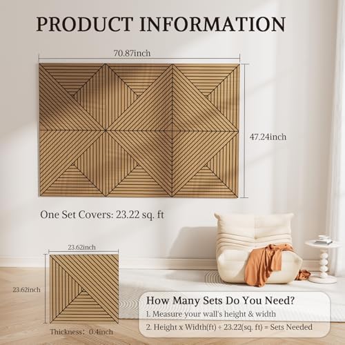Acoustic Wall Panels, 6 Piece 23.62"X 23.62" PVC Peel and Stick Wall Panels - Image 2