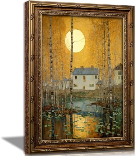 Vintage Gold Framed Minimalist Moon Canvas Wall Art，Retro Celestial Neutral by HPZFEIJJWallArt