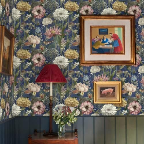 Jeweluck Vintage Floral Wallpaper Peel and Stick Dark Blue 16.9" x 118.1" - Image 3