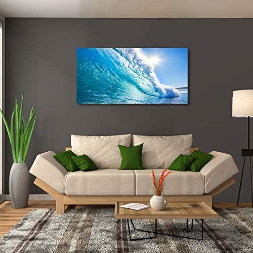 Haichuang Decor Art Ocean Wave Canvas Wall Art, 40x20 Inches Framed Turquoise - Image 2
