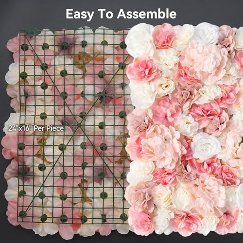 3D Flower Wall Backdrop 24x16 Inch Blush Pink & Ivory 2 Panels - Image 7