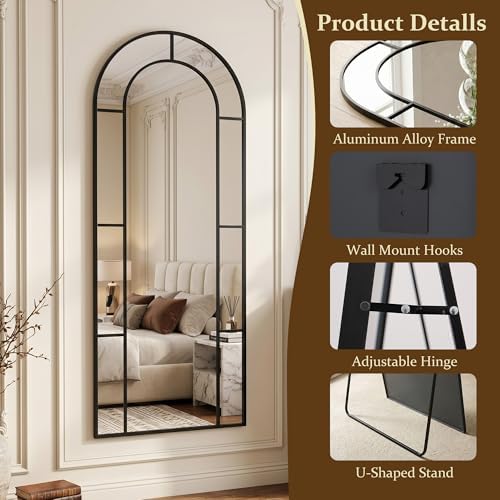 76" x 34" Arched Full Length Floor Mirror, Farmhouse Window Pane Mirror - Image 6