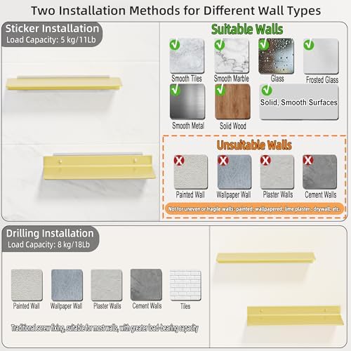 HNVNER Brushed Gold Floating Wall Shelves 4 Packs, Shower Shelf 15.7x4.9 - Image 6
