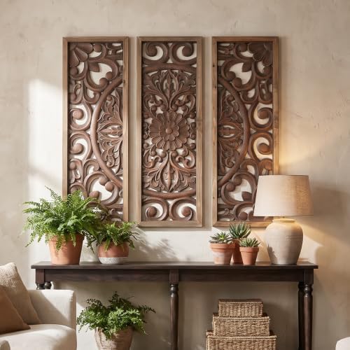 XIAOAIKA Vintage Farmhouse Carved Floral Wood Wall Art Panels by XIAOAIKA