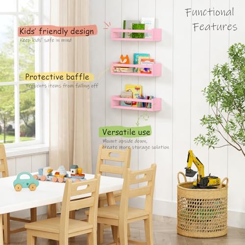 Pink Nursery Floating Shelves for Wall, Kids Book Shelf for Baby Girls Room - Image 6