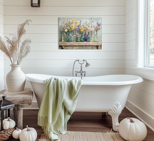 Farmhouse Flower Canvas Wall Art Wildflowers Bottles Wall Decor Rustic Plants - Image 5
