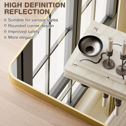 12"x16" Bathroom Mirror for Over Sink, Brushed Gold Rectangle Vanity Mirror - Image 3