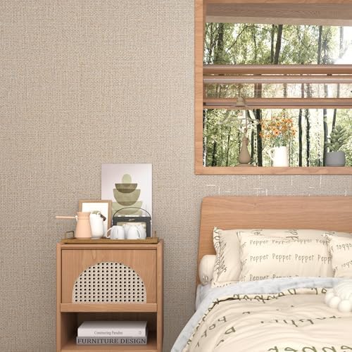 Beige Grasscloth Peel and Stick Wallpaper Prepasted Faux Grass Cloth Textured - Image 2