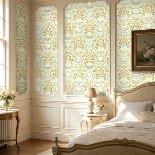 BOKEBEVE Bird Floral Wallpaper Peel Stick Beige Yellow Green 17.5 x 118In - Image 4