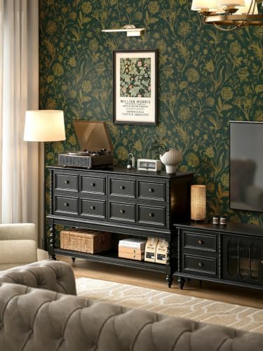 Dark Green and Gold Floral Peel and Stick Wallpaper 17in x197in - Image 2