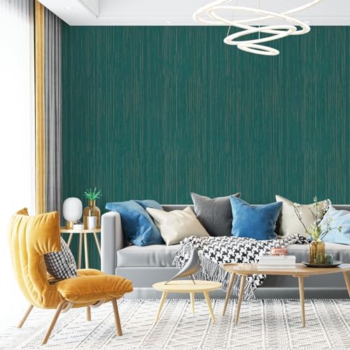 Teal Grasscloth Peel and Stick Wallpaper A Set of 23.6" X 480" Self-Adhesive - Image 6