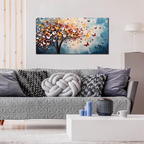 Butterfly Tree Canvas Wall Art for Living Room Bedroom Home Office Blue - Image 7