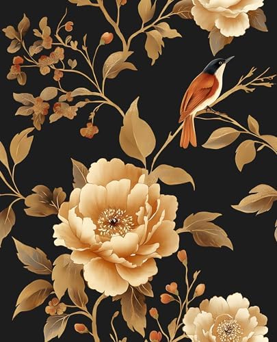 Laatse Dark Floral Bird Wallpaper Peel and Stick 17.5"x 393" by Laatse