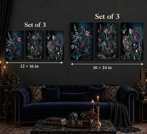 hijyord 3 Pcs Dark Academia Floral Canvas Wall Art 12x16in - Image 5