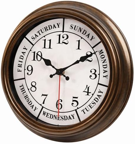 45MinST 12 Inches Retro Wall Clock, Day of The Week Wall Clock, Calendar Day - Image 2