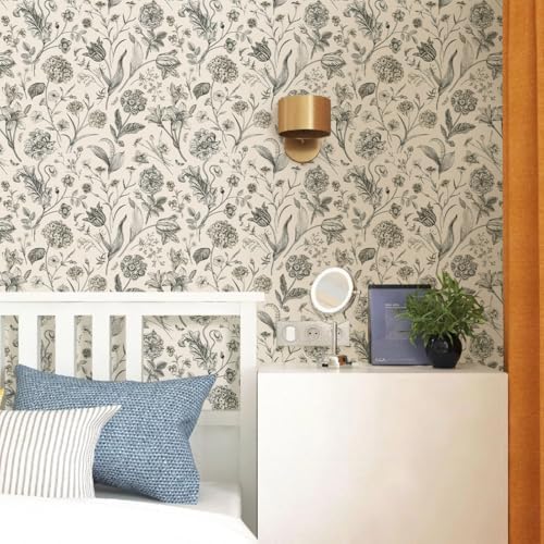 Beige and Black Floral Peel and Stick Wallpaper Floral 17in x 590in - Image 6