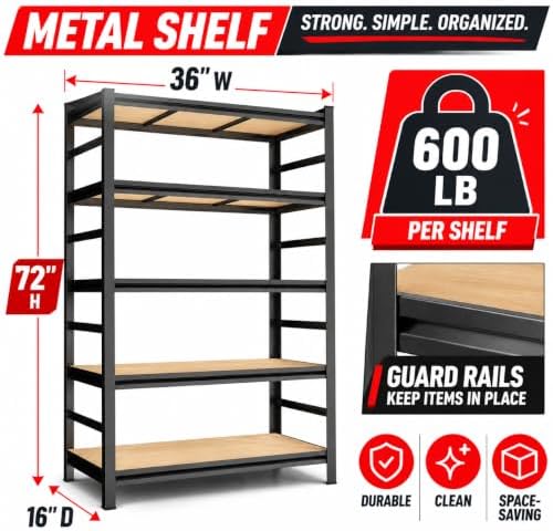 Garage Shelving, 3000 LBS Heavy Duty Metal Storage Shelves - Image 3