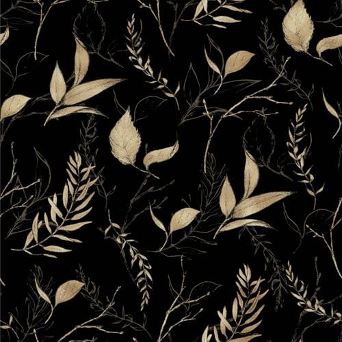 Dark Black and Gold Leaf Peel and Stick Wallpaper 17.7" x 213" by Akodm