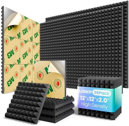 Acoustic Panels 36 pack Self-Adhesive 2"X12"X12" Quickly-Expand Foam by LEIYER
