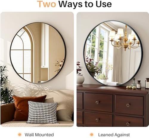 Bathroom Mirror for Wall, 20 Inch Round Mirror, Matte Black Metal Framed Circle - Image 5