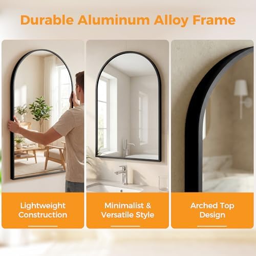 Arched Black Bathroom Mirrors for Wall, 26x38-Inch Bathroom Mirror for Over Sink - Image 3