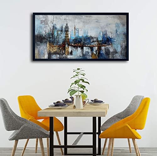 Large Wall Art for Bedroom Abstract City View Canvas Art Gray Blue Buildings - Image 4