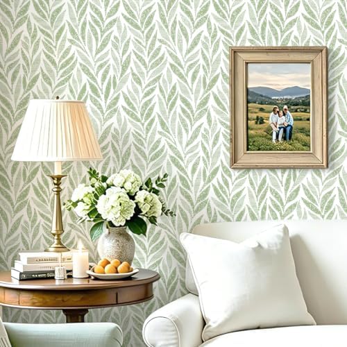 Safiyya Green Leaf Peel and Stick Wallpaper 787"x17.3" Boho Modern Farmhouse by SAFIYYA