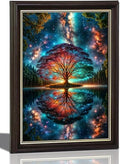 Black Gold Framed Tree of Life Canvas Wall Art Starry sky reflection Pictures by ZLXARTLA