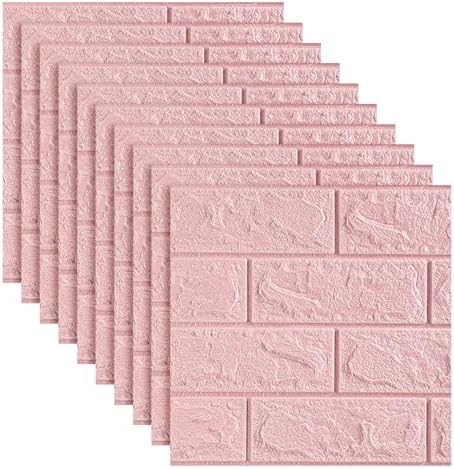10PCS 3D Brick Wall Panel, Light Pink by LKXHarleya