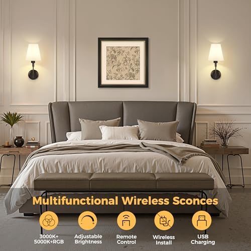 Battery Operated Wall Sconce: Set of 2 Wireless Wall Light 12000mAh - Image 4