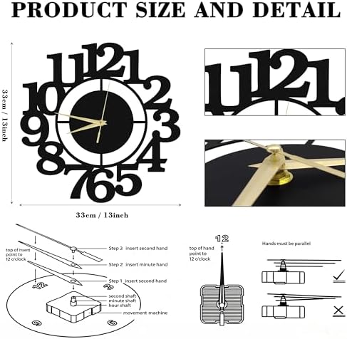13 Inch Modern Black Metal Wall Clock, Decorative Minimalist Wall Clock - Image 2
