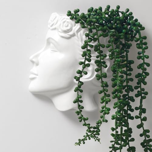Side-Face Ceramic Planter – Glossy White, Wall-Hanging, by Yuccasly