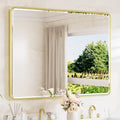 TETOTE Brushed Gold Wall Mirror 48 x 36 Beveled Edge Tempered Glass, Rounded by TETOTE