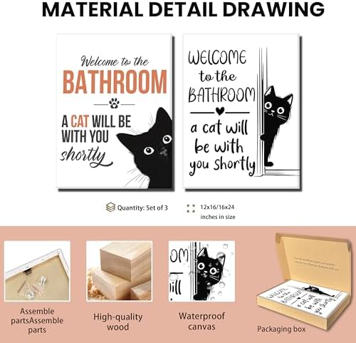 MUWAK Funny Welcome to the Bathroom Slogan Wall Art Set of 2 – Cat will Be - Image 5