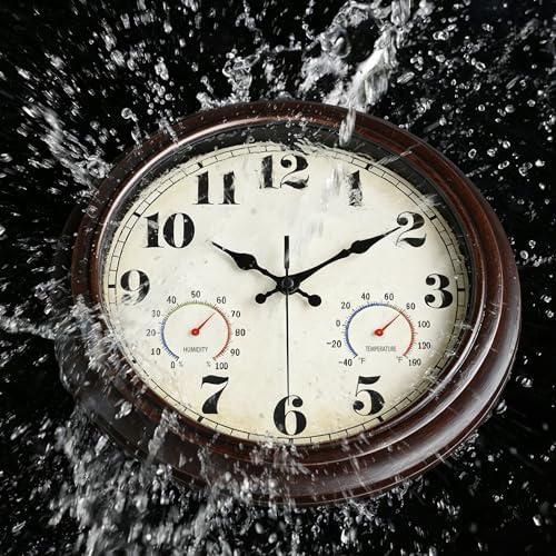 JENLYSTIME 13 Inch Dark Brown Vintage Waterproof Wall Clock - Image 2