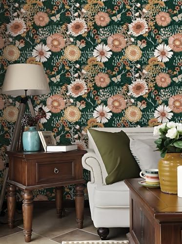 Dimoon Boho Retro Dark Green Wallpaper Peel and Stick Wallpaper Vintage Floral - Image 5