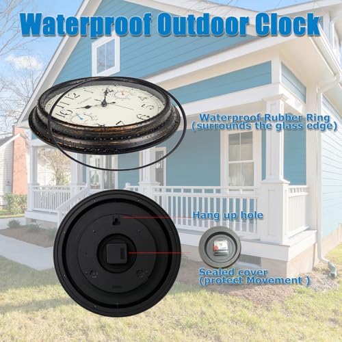 16" Indoor Outdoor Retro Wall Clock Battery Operated Silent - Image 4