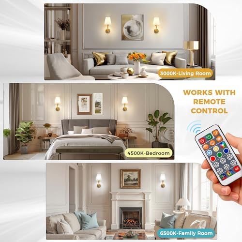 Battery Operated Wall Sconce: Set of 2 Wireless Wall Light 12000mAh - Image 5