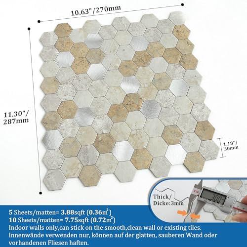 Peel and Stick Backsplash Hexagon Marble Tiles Castle Brown 5pcs - Image 5